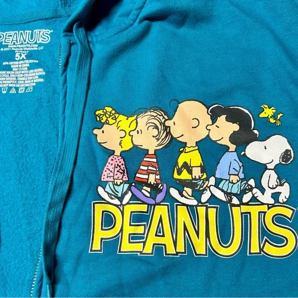 Peanuts blue zip up hoodie, with pockets, size 5X. Peanuts decal on the chest. - Picture 3 of 3